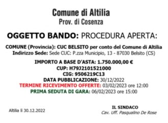 Bando del Comune di Altilia (Cosenza) procedura aperta